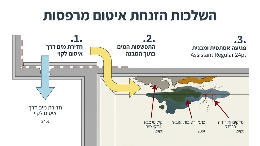 נזקי רטיבות בתקרה כתוצאה מחוסר איטום במרפסת