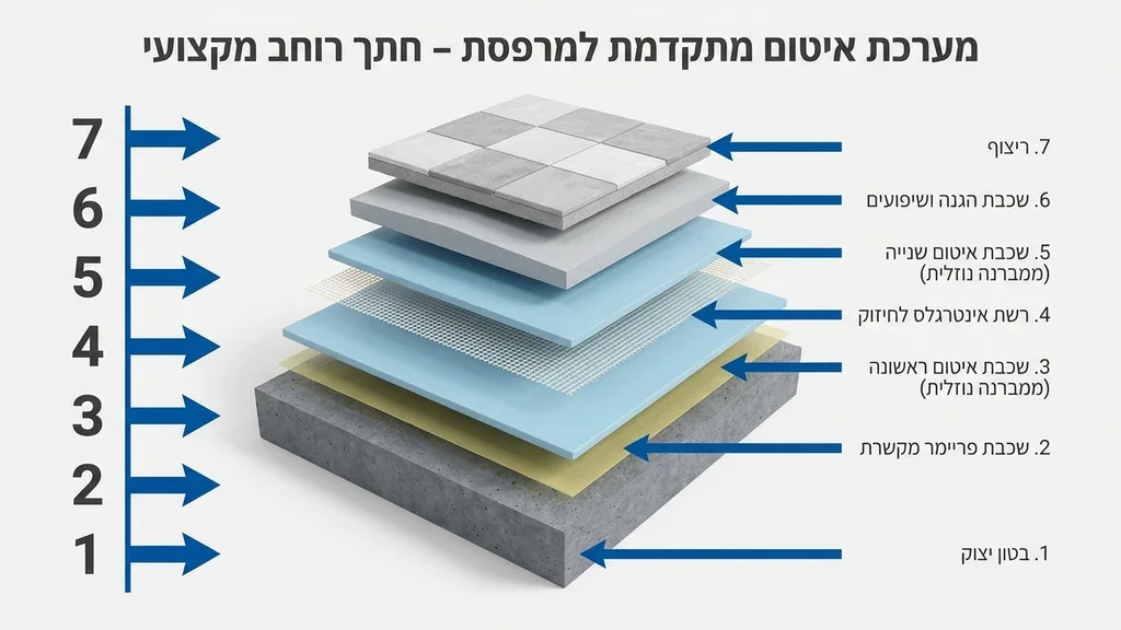 יישום חומרי איטום מקצועיים על רצפת מרפסת