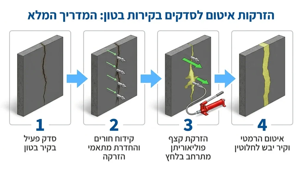 תהליך מקצועי של הזרקות איטום בקיר בטון