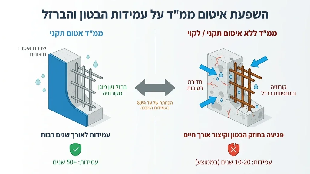 קיר ממד מבוטן בשלבי בנייה ואיטום