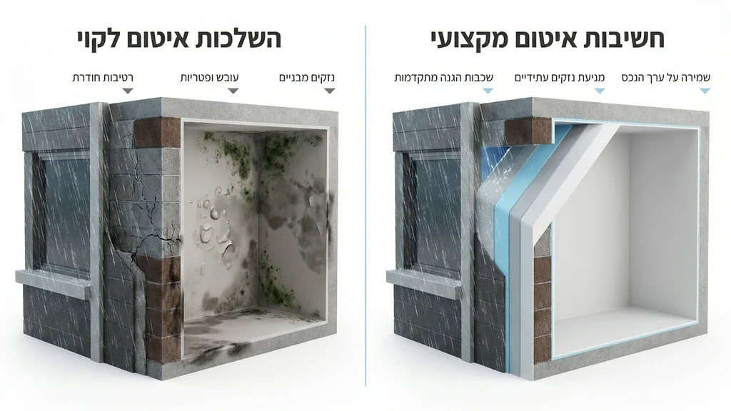 קבלן איטום מקצועי מיישם חומר איטום משחתי על קירות חדר רחצה