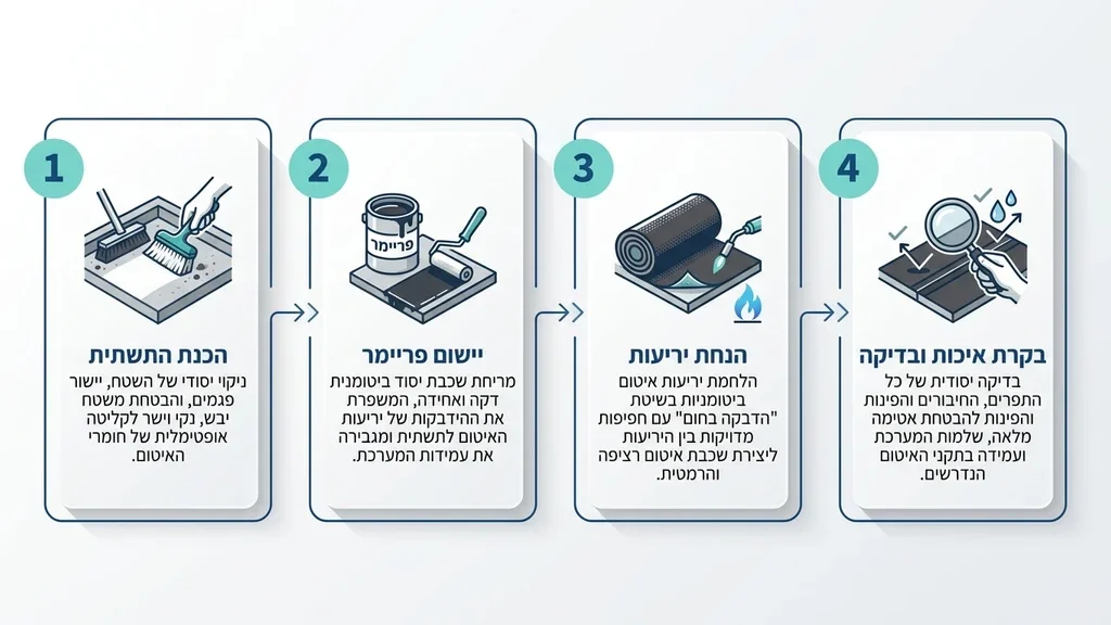 יישום יריעות ביטומניות על גג שטוח