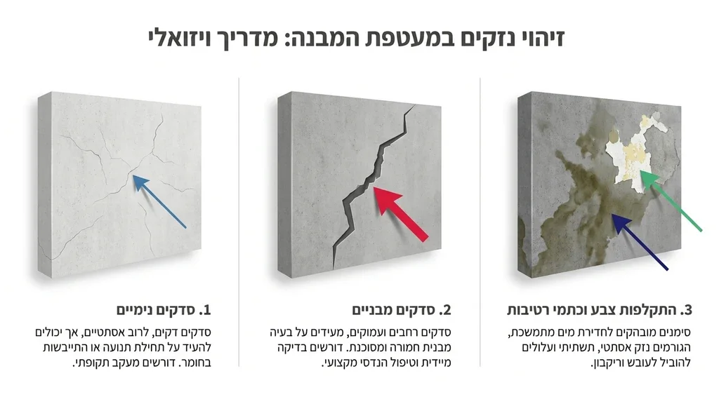 סדקים וקילופי טיח בקיר חיצוני הדורש שיקום מבנים